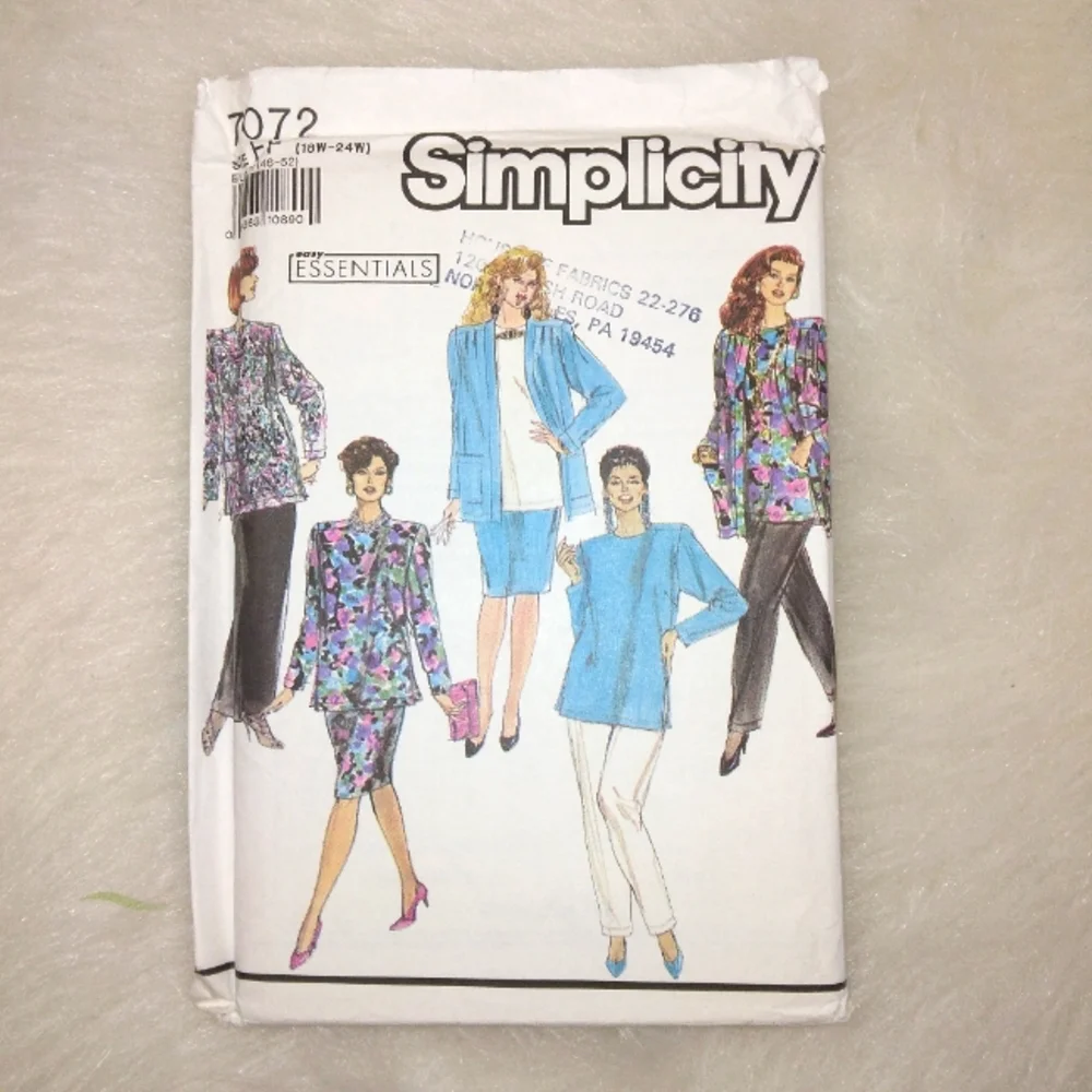 Simplicity 7072  Slim skirt in 2 lengths pants tunic unlined jacket Size 18W-24W